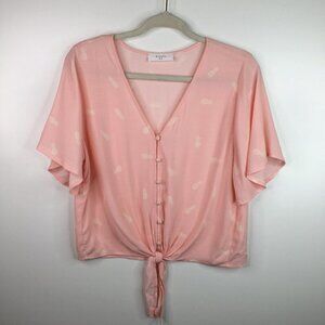 Elodie Pink Pineapples Print Top Button Down Blouse Size M